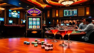 Players engaging with the IDN Slot 777 machine in a luxurious casino setting.