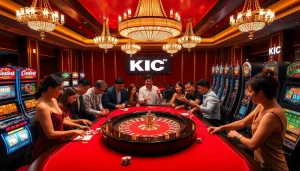 Gambling excitement at KJC casino with players engaged in roulette and blackjack.