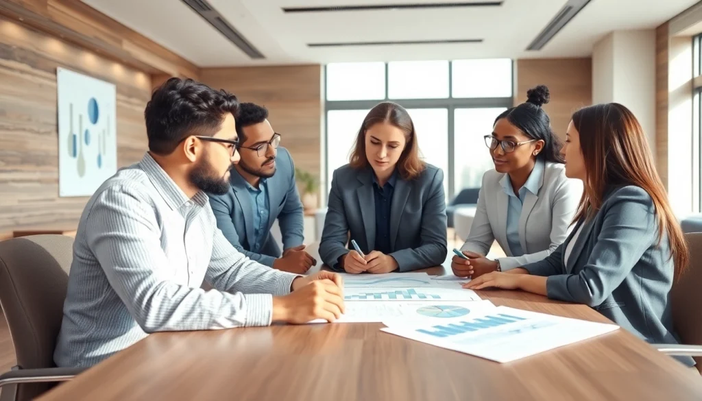 Crisis management consultant leading a strategy session in a modern office.