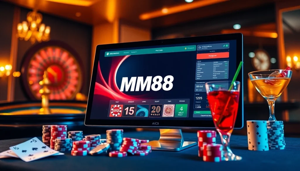 Experience the thrill of betting at MM88 with vibrant casino elements and a professional atmosphere.