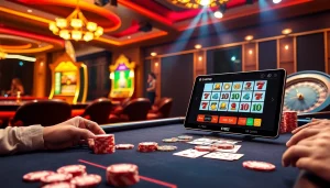 Players enjoying high-stakes poker at https://ev882.sa.com/ with colorful chips and cards in a vibrant casino.