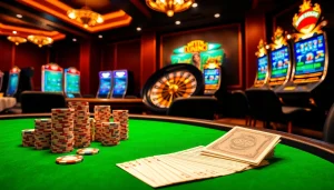 Experience trực tiếp bóng đá excitement at a luxurious casino with vibrant poker chips and high-end gaming tables.