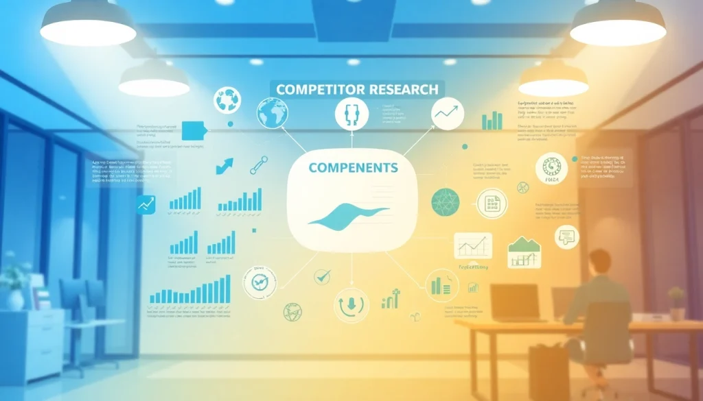 Engaging infographic on Competitor Research methods featuring data analysis in a modern office.