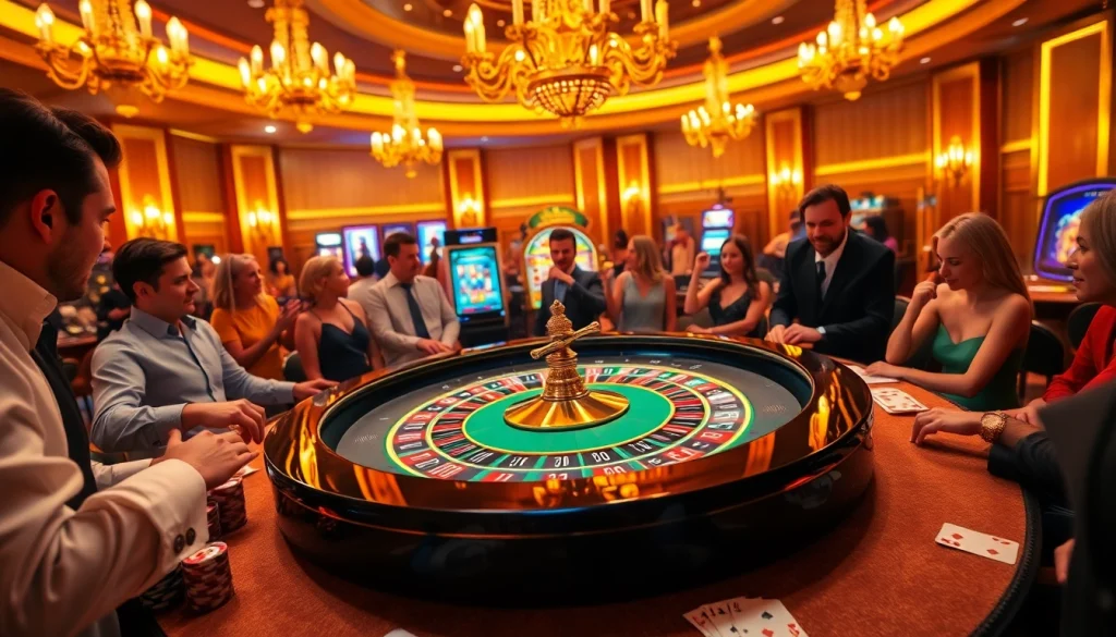 Players enjoying the excitement of roulette at RR88 casino, surrounded by vibrant chips and cards.