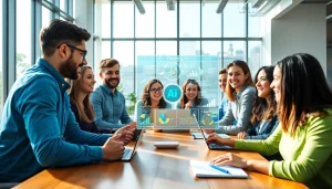 Engaged professionals discussing nsfw ai innovations in a modern workspace.