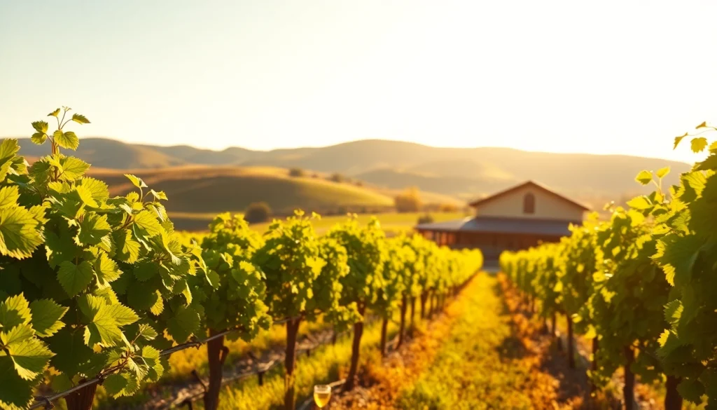 Capture the essence of Winery Sacramento with beautiful vineyards and a charming winery in the background.
