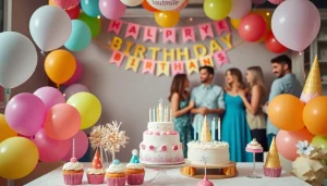 Celebrate a customizable birthday party with colorful decorations, cupcakes, and vibrant atmosphere.