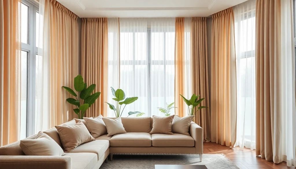 Verduisterende gordijnen in een modern interieur, die de ruimte stijlvol verfraaien.
