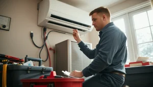 Expert performing hvac repair southsalem, demonstrating professional skills in a home setting.