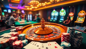 Experience the excitement of RR88 casino gaming with poker chips, cards, and a roulette wheel.