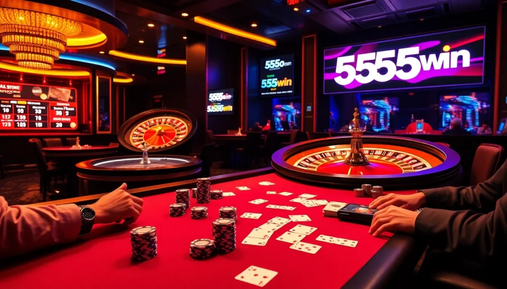 Engage in an exciting high-stakes poker game at 555win with vibrant chips and dramatic lighting.
