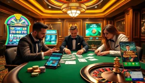 Engaging MM88 online gaming experience with poker, roulette, and slots in a vibrant casino setting.