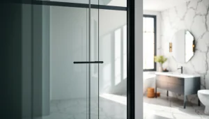 Enhance your bathroom with a black shower sliding door featuring sleek modern design elements.