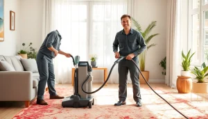 Local carpet cleaners delivering effective service in a bright living room.