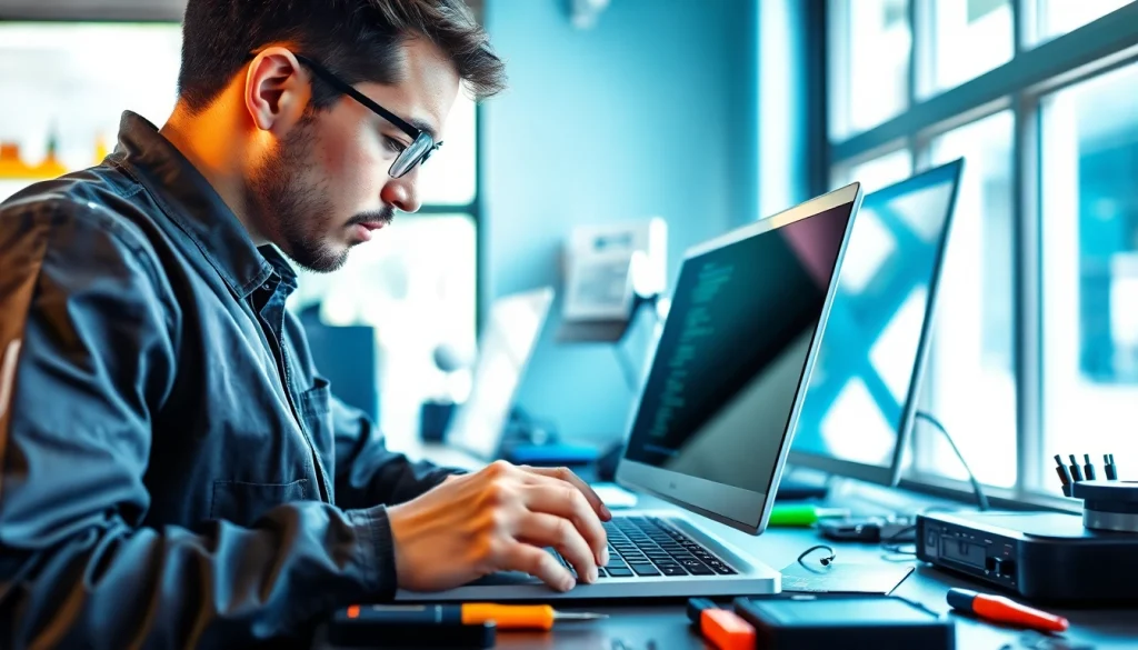 Providing expert Computer services through laptop repairs in a bright, professional workspace.