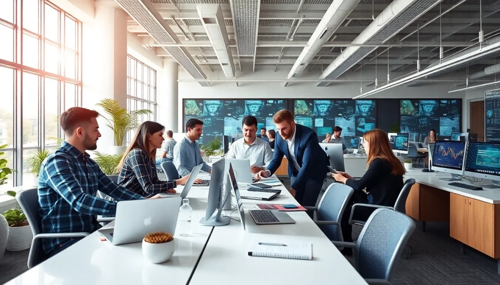 zirvegrupbilgisayar ekibi modern ofiste etkin bir şekilde çalışıyor.