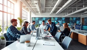 zirvegrupbilgisayar ekibi modern ofiste etkin bir şekilde çalışıyor.