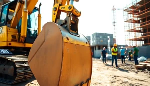 Rent excavators for construction projects with powerful machinery at worksite.