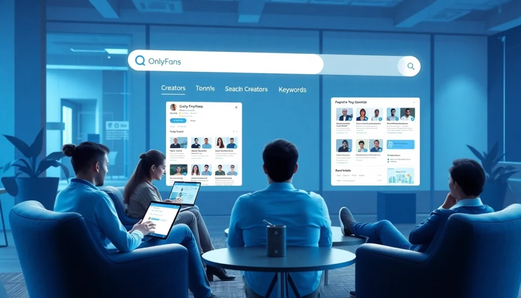 Engaging dynamic view of an OnlyFans search by keywords interface showing diverse users exploring profiles.