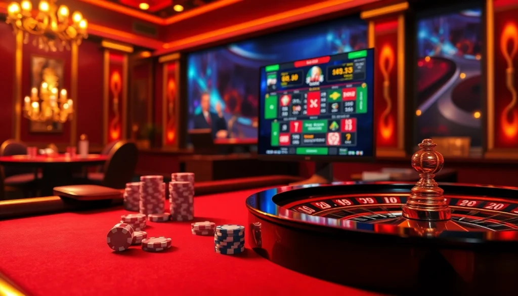 Experience thrilling רמי אונליין gambling action with vibrant casino elements and engaged players.
