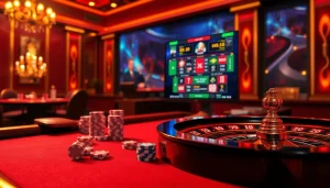 Experience thrilling רמי אונליין gambling action with vibrant casino elements and engaged players.