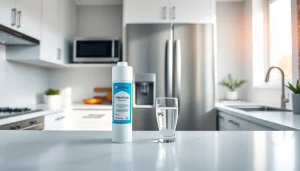 Waterdrop 5231JA2002A Refrigerator Water Filter showcased in a modern kitchen