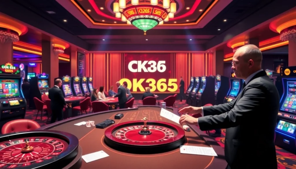 Engaging players at high-end casino tables with OK365 branding lighting up the excitement.