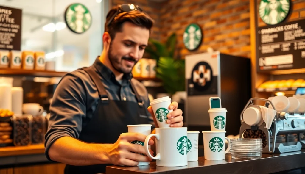 스타벅스 모바일쿠폰을 활용하여 커피를 준비하는 바리스타의 모습입니다.