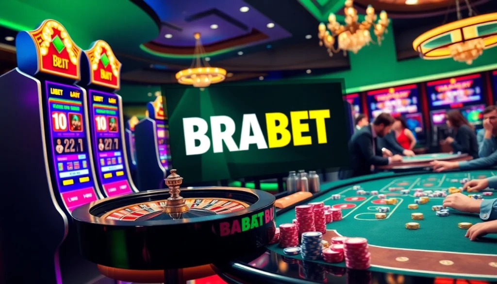 Players enjoying a vibrant gambling experience on BRABET's online platform with modern casino elements.