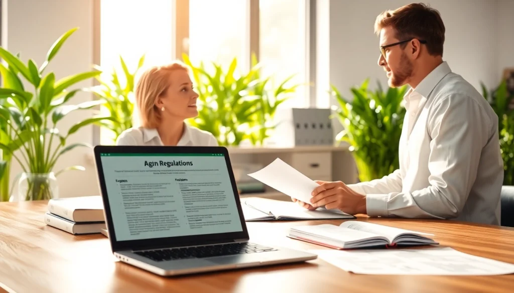 Engaging discussion on agriculture law between a lawyer and a farmer in a professional setting.