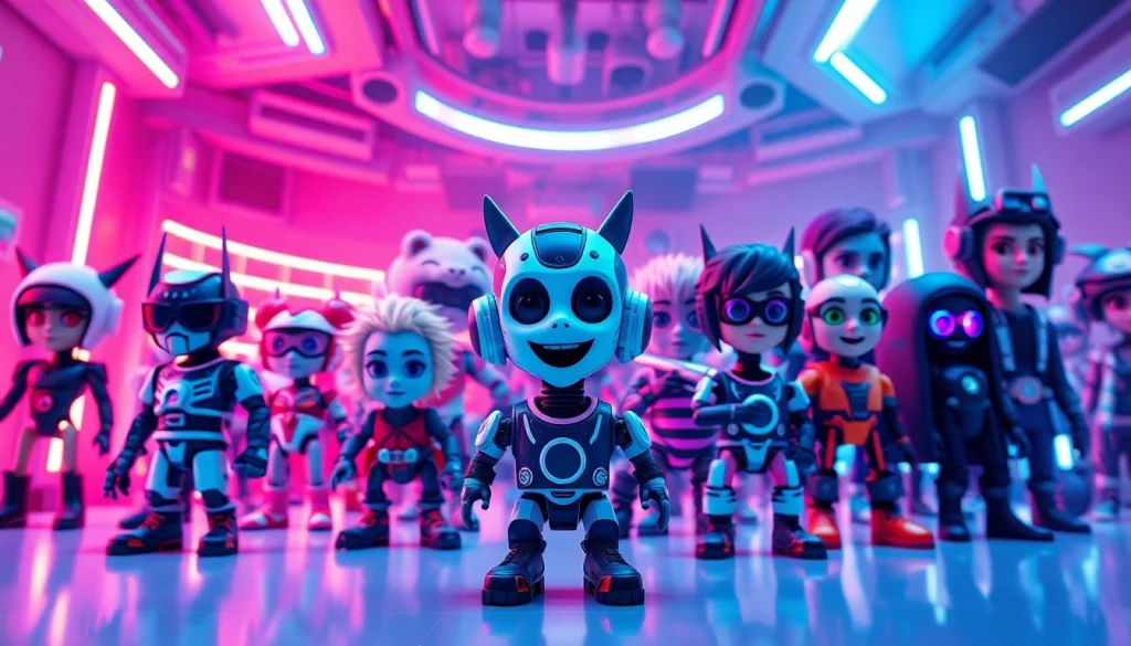 Engaging NSFW character AI avatars in a vibrant, futuristic setting showcasing creativity and diversity.