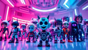 Engaging NSFW character AI avatars in a vibrant, futuristic setting showcasing creativity and diversity.
