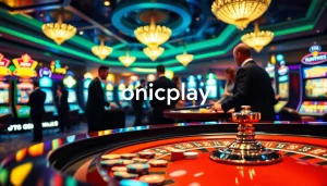 Players immerse in the thrilling world of onicplay at a glamorous casino table.