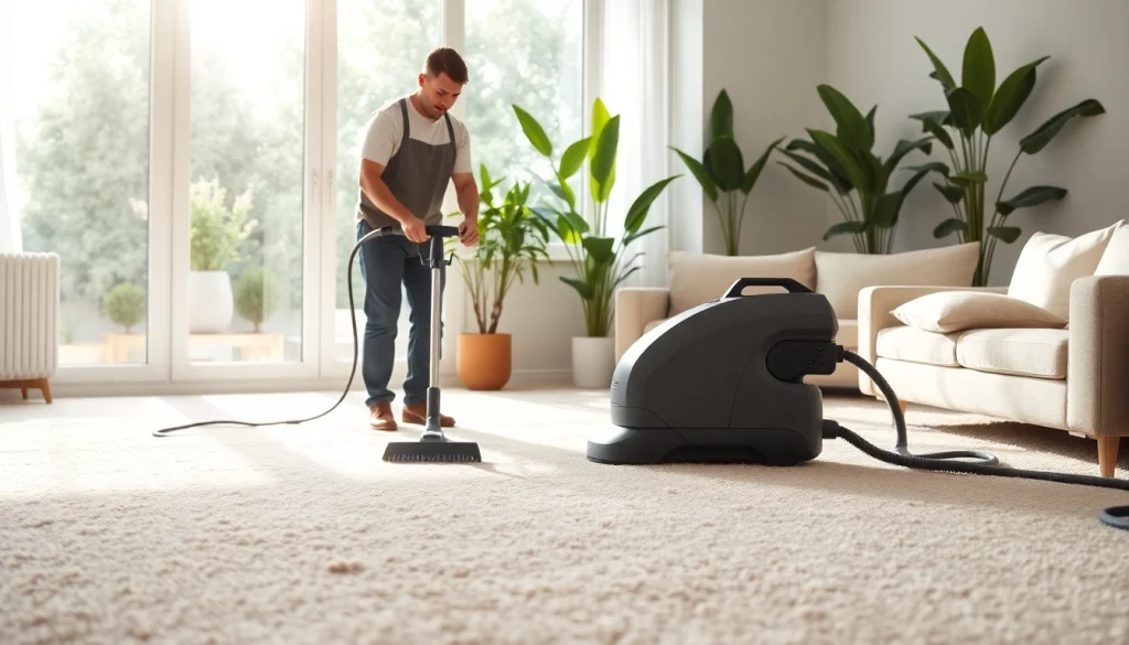 Efficient carpet cleaning lincoln ca in action by a technician in a modern home setup.