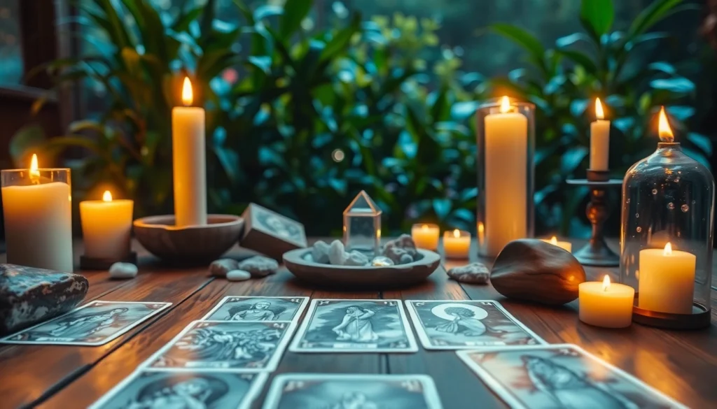 柔らかな照明と落ち着いた雰囲気で電話占い当たるを強調した洞察に満ちたタロットリーディングシーン。