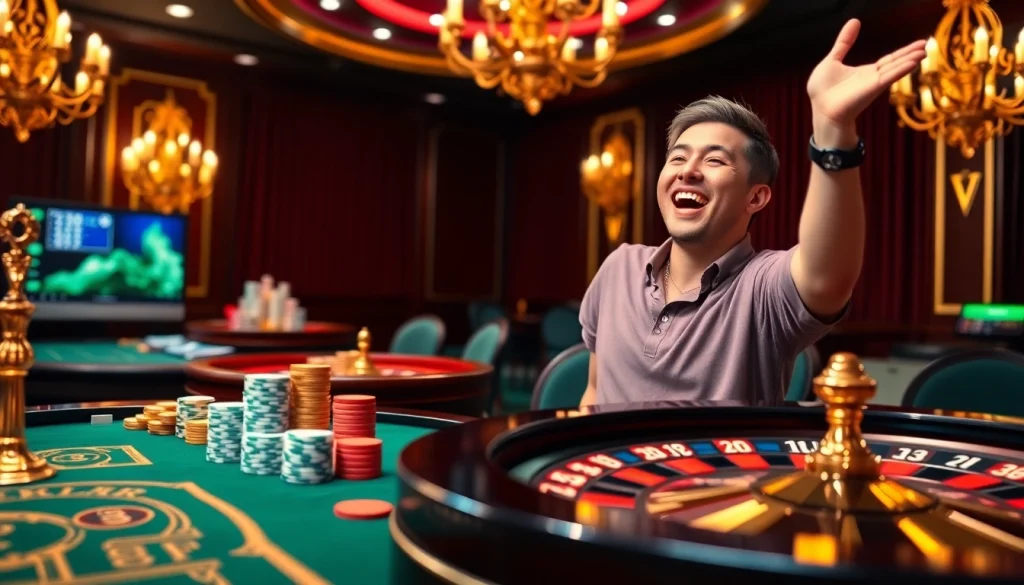 Celebrate your Luck8 win with a thrilling casino experience featuring vibrant gambling visuals.