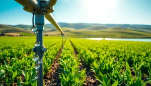 Illustration of land irrigation practice demonstrating effective water distribution in agriculture.