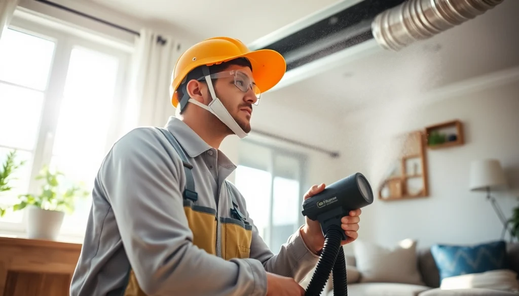 Air Duct Cleaning in Charlotte by a professional technician using advanced equipment in a bright residential setting.