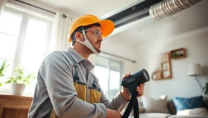Air Duct Cleaning in Charlotte by a professional technician using advanced equipment in a bright residential setting.