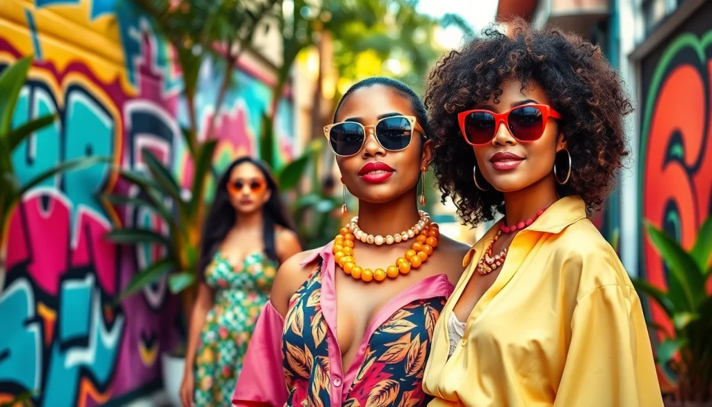 Embrace Beauty and Style with a vibrant fashionista in an urban setting showcasing chic outfits.