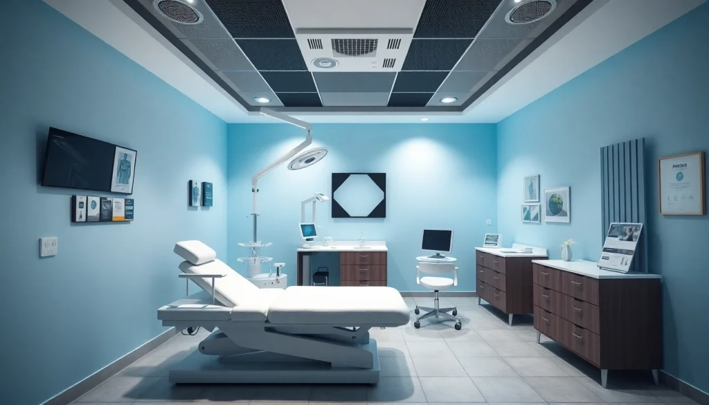 包茎クリニックの口コミ・評判に焦点を当てた現代的な医療クリニックの内部。温かく専門的な診察室を映し出す。