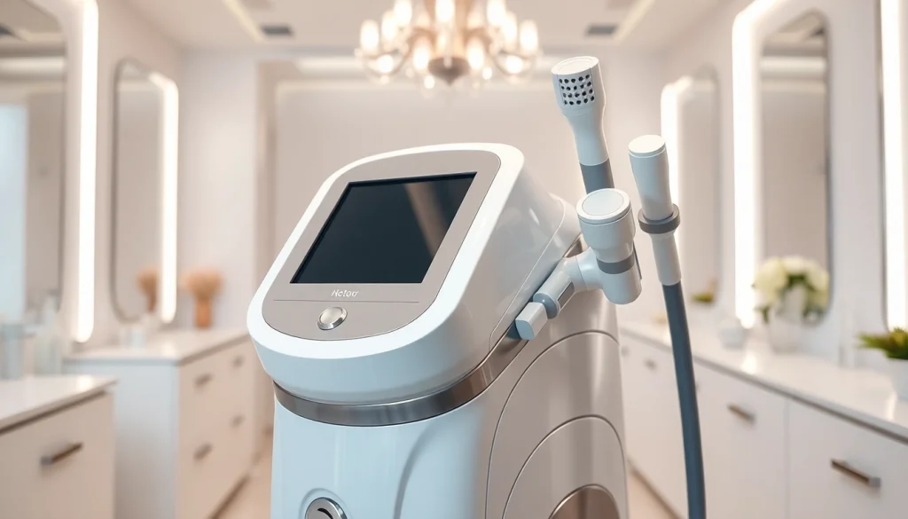 Beauty machine for body fat reduction in a modern salon setting, showcasing advanced features and a professional ambiance.
