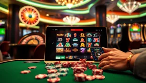 Adegan perjudian online yang menarik di jmacdonaldphoto.com menampilkan permainan slot dan roulette yang berwarna-warni.