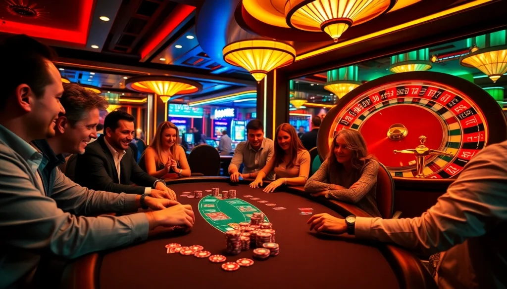 Players at JOGOLUCK enthusiastically engaging in a vibrant poker game, showcasing gaming excitement.