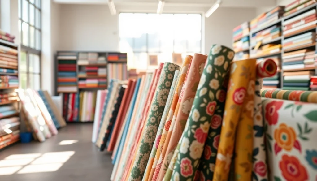 Bekijk kleurrijke 100% katoen stoffen met verschillende patronen in een stoffenwinkel.