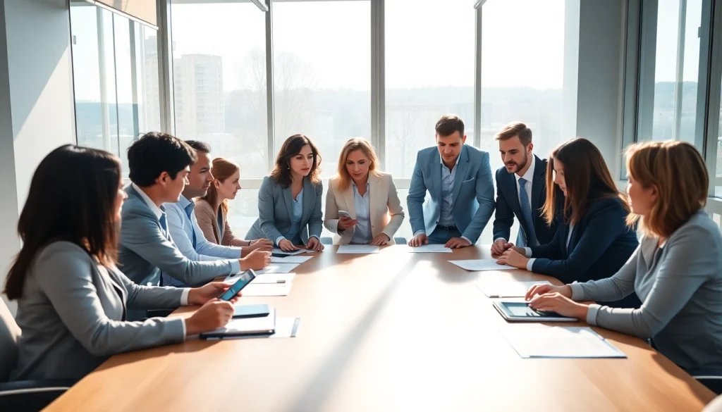 Team collaboration on Federal and State contracts pre-post award compliance strategy in a modern office.