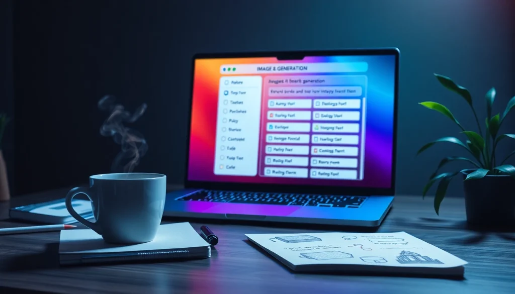 Image to prompt generator interface with a modern workspace setup.